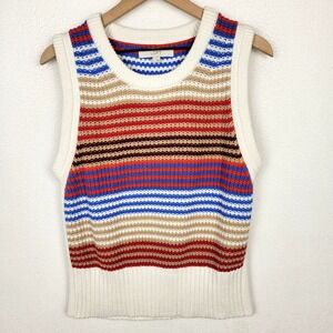 LOFT Striped Knit Sweater Vest Womens M Multicolor Knit Preppy Boho